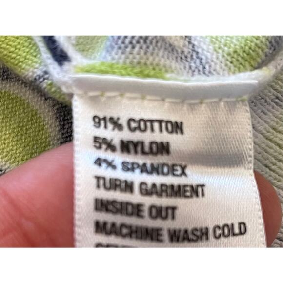 Crown & Ivy Navy & Green Geometric Print Cotton Blend 3/4 Sleeve Cardigan, S - Picture 9 of 12